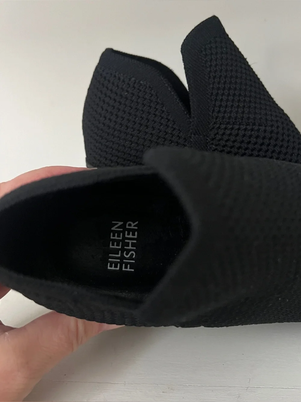 Eileen Fisher Collin knit peep toe booties stacked block heel Size 6 Black